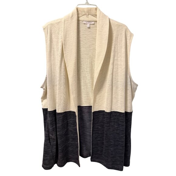 T By Talbots Womens Sleeveless Open Front Color Block Vest 2X Black & Cream - Picture 1 of 11